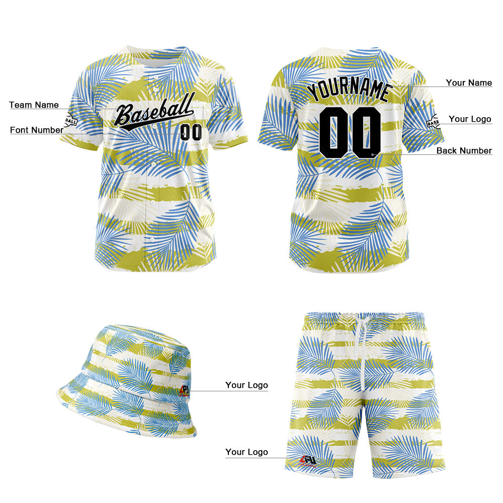 Custom Hawaiian Baseball Jersey and Shorts Set 2 Pieces Print Beach Suit with adults and kid for Bucket Hats