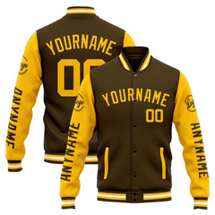 Custom Varsity Jacket Letterman Jacket For Men, Women And Youth Brown Yellow