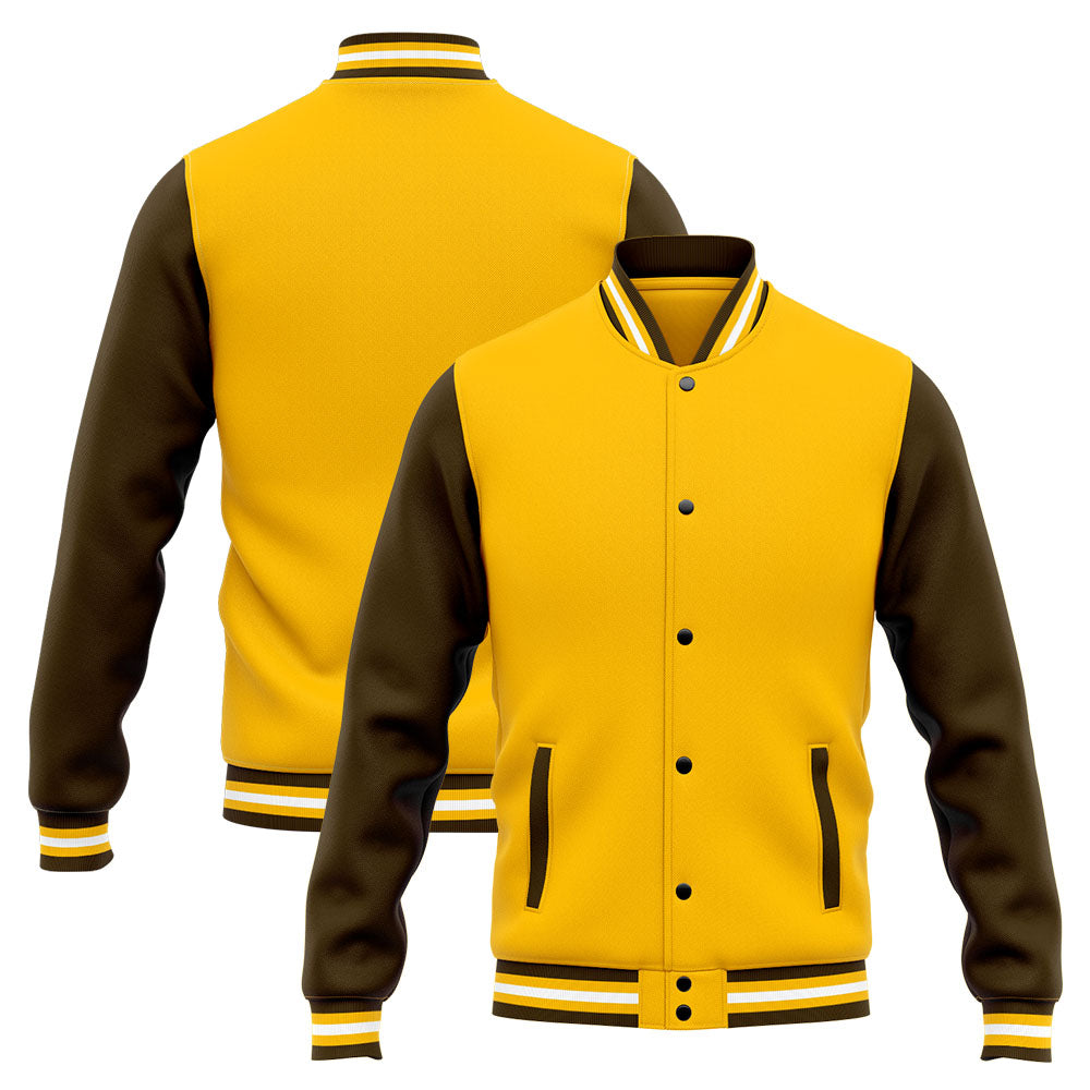 Custom Varsity Jacket Letterman Jacket For Men, Women And Youth Brown Yellow