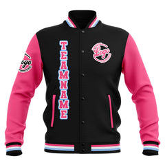 Custom Black Pink Light Blue  Waterproof Varsity Jackets Personalized Stitched Name Number Logo to Letterman Jackets