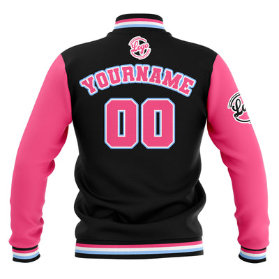 Custom Black Pink Light Blue  Waterproof Varsity Jackets Personalized Stitched Name Number Logo to Letterman Jackets