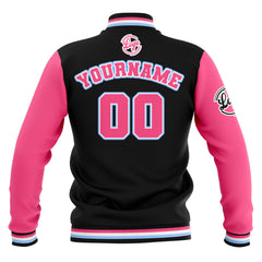 Custom Black Pink Light Blue  Waterproof Varsity Jackets Personalized Stitched Name Number Logo to Letterman Jackets