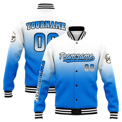 Custom Varsity Jacket Letterman Jacket For Men, Women And Youth White&Blue