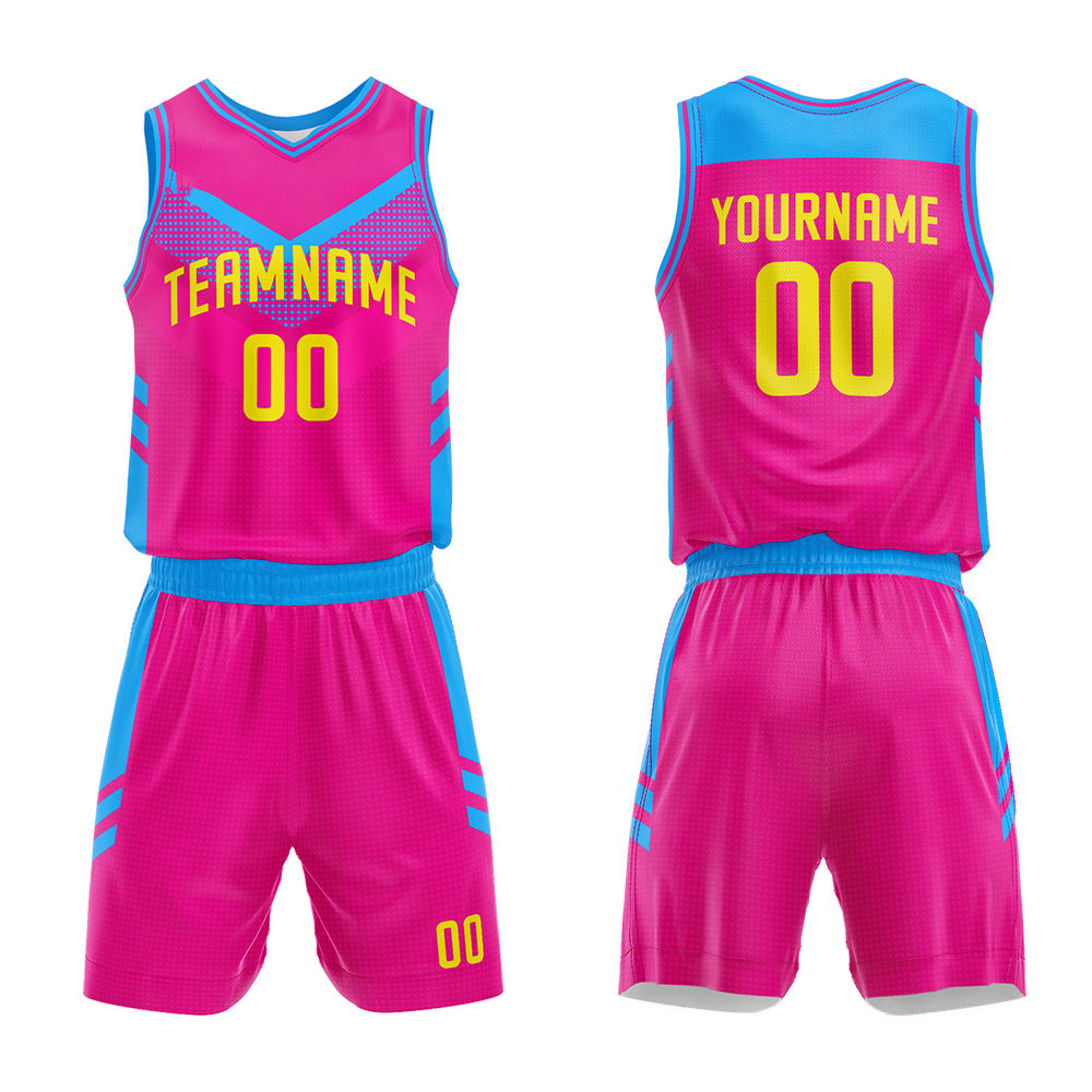 Custom Hot Pink-Blue Basketball Jersey for man women uniform Suit Kids Adults Personalized Jersey