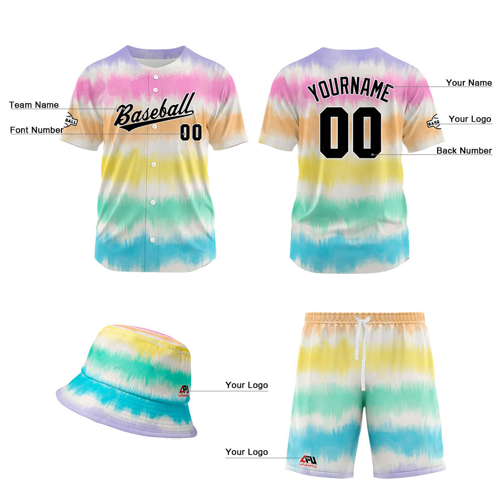 Custom Hawaiian Baseball Jersey and Shorts Set 2 Pieces Print Beach Suit with adults and kid for Bucket Hats