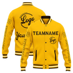 Custom Varsity Jacket Letterman Jacket For Men, Women And Youth Brown Yellow