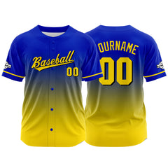 Custom Gradient Print Hip Hop Button Down Baseball Jersey Royal-Yellow