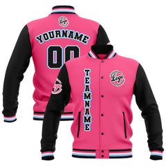 Custom Black Pink Light Blue  Waterproof Varsity Jackets Personalized Stitched Name Number Logo to Letterman Jackets