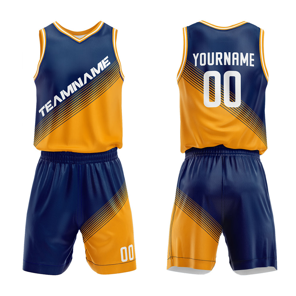 Custom Navy-Yellow Basketball Jersey for man women uniform Suit Kids Adults Personalized Jersey