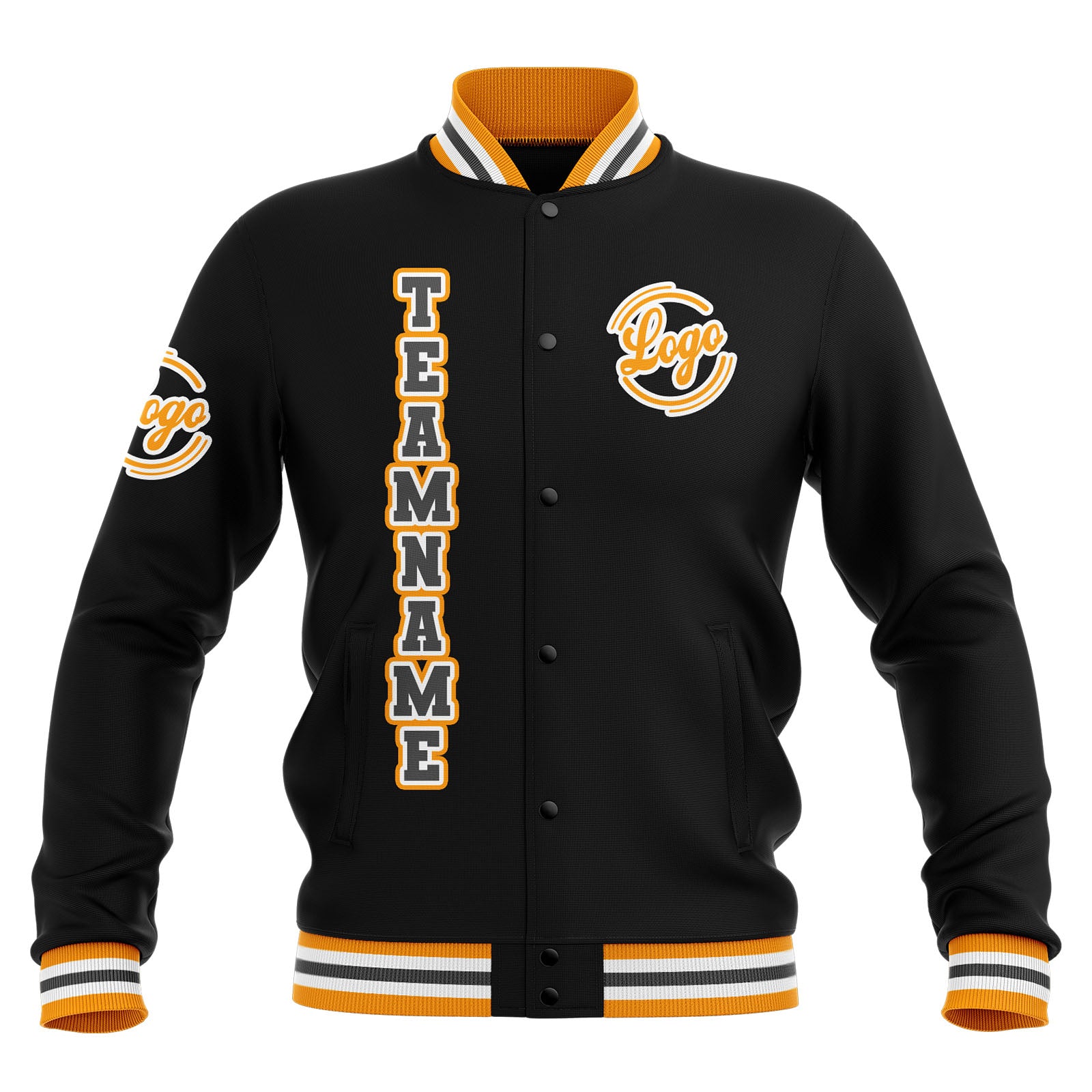 Custom Black Yellow Grey Waterproof Varsity Jackets Personalized Stitched Name Number Logo to Letterman Jackets