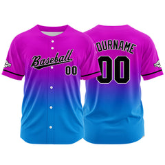 Custom Gradient Print Hip Hop Button Down Baseball Jersey Pink Purple&Blue