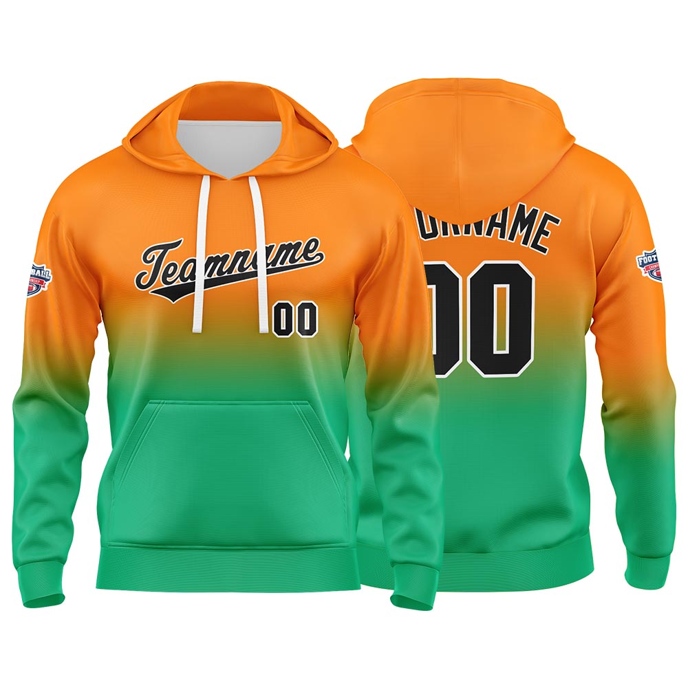 Custom Gradient Hoodie For Man Woman Girl Boy Print Your Logo Name Number Orange Green