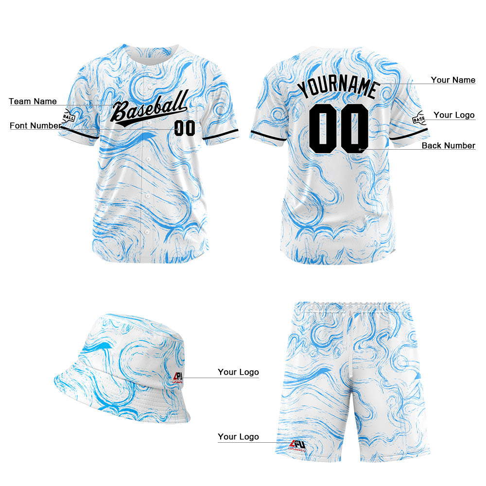 Custom Hawaiian Baseball Jersey and Shorts Set 2 Pieces Print Beach Suit with adults and kid for Bucket Hats