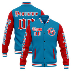 Custom Varsity Jacket Letterman Jacket For Men, Women And Youth Blue Red