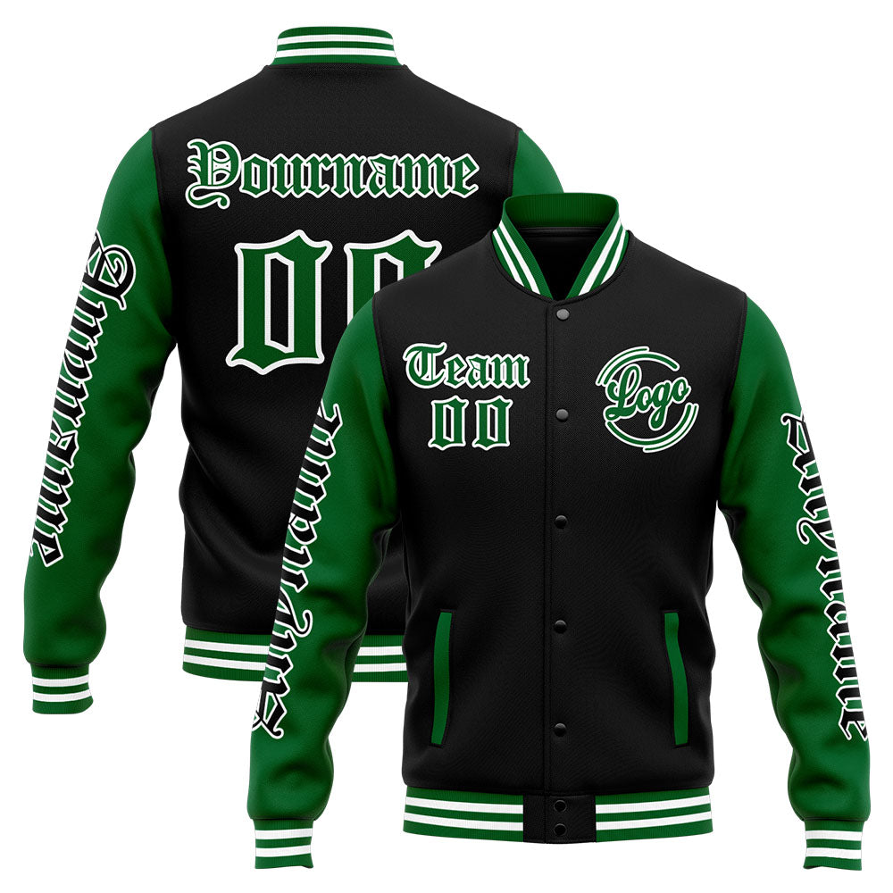 Custom Varsity Jacket Letterman Jacket For Men, Women And Youth Green Black