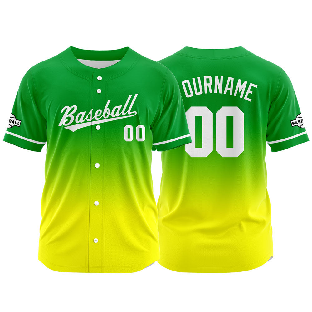 Custom Gradient Print Hip Hop Button Down Baseball Jersey Green&Yellow