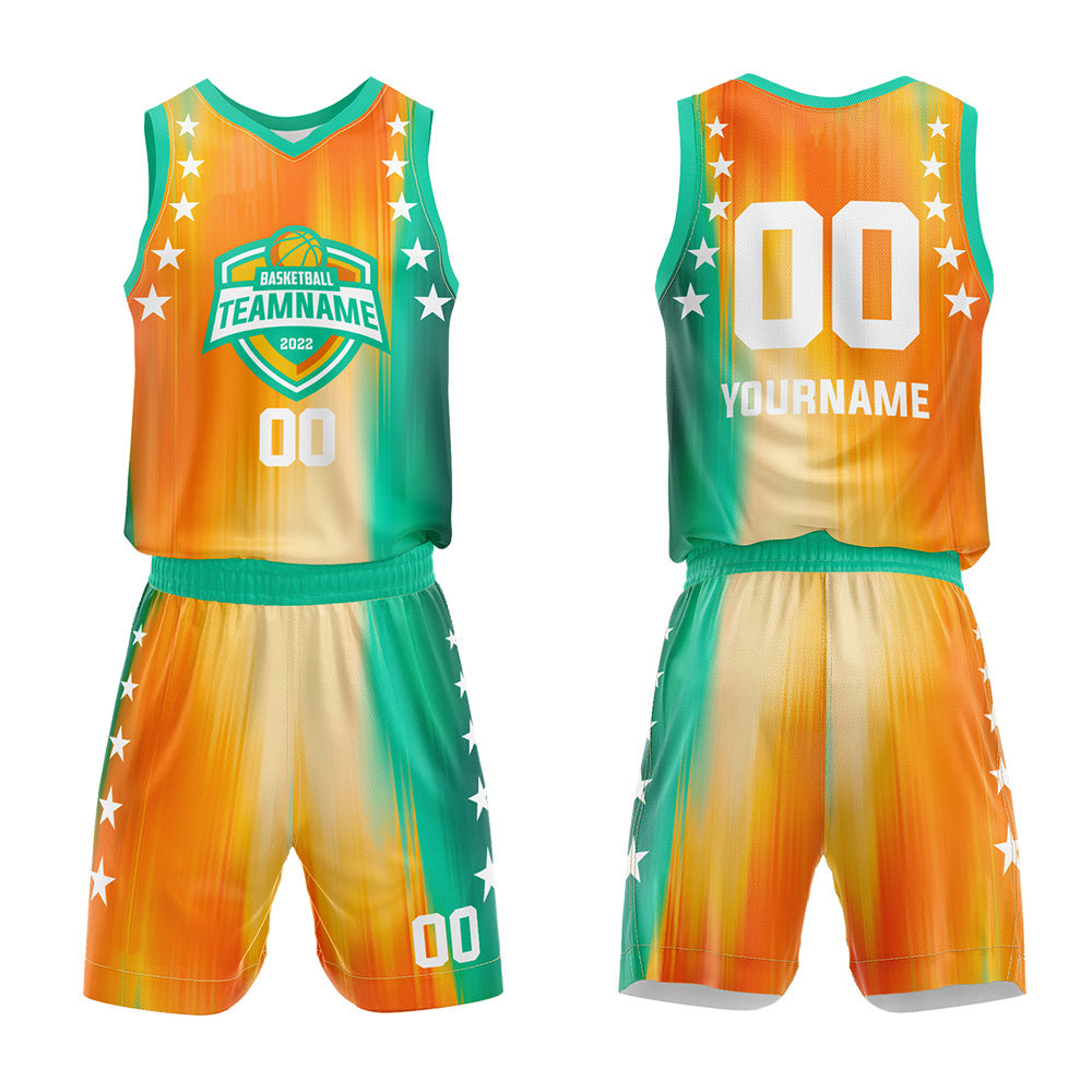 Custom Orange-Green Basketball Jersey for man women uniform Suit Kids Adults Personalized Jersey