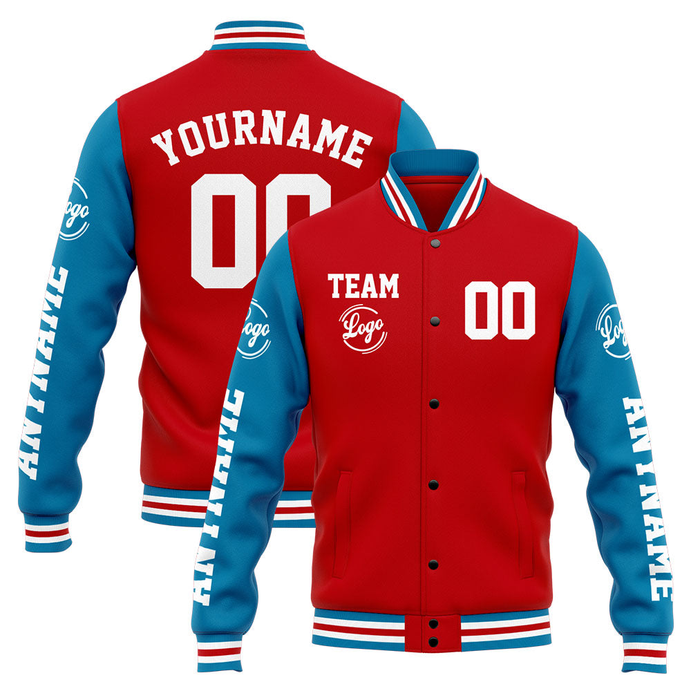 Custom Varsity Jacket Letterman Jacket For Men, Women And Youth Blue Red