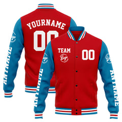 Custom Varsity Jacket Letterman Jacket For Men, Women And Youth Blue Red