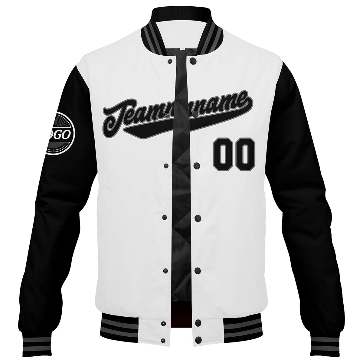 Custom Varsity Jacket Letterman Jacket For Men, Women And Youth Black White