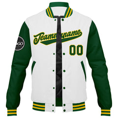 Custom Varsity Jacket Letterman Jacket For Men, Women And Youth Green Yellow White