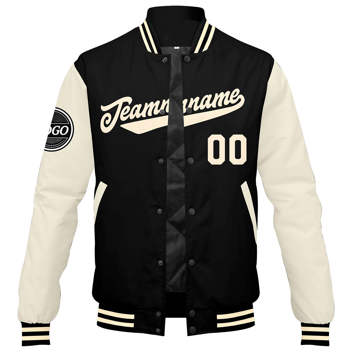 Custom Varsity Jacket Letterman Jacket For Men, Women And Youth Black Cream