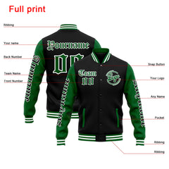 Custom Varsity Jacket Letterman Jacket For Men, Women And Youth Green Black