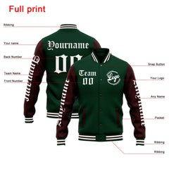 Custom Varsity Jacket Letterman Jacket For Men, Women And Youth Green Brown