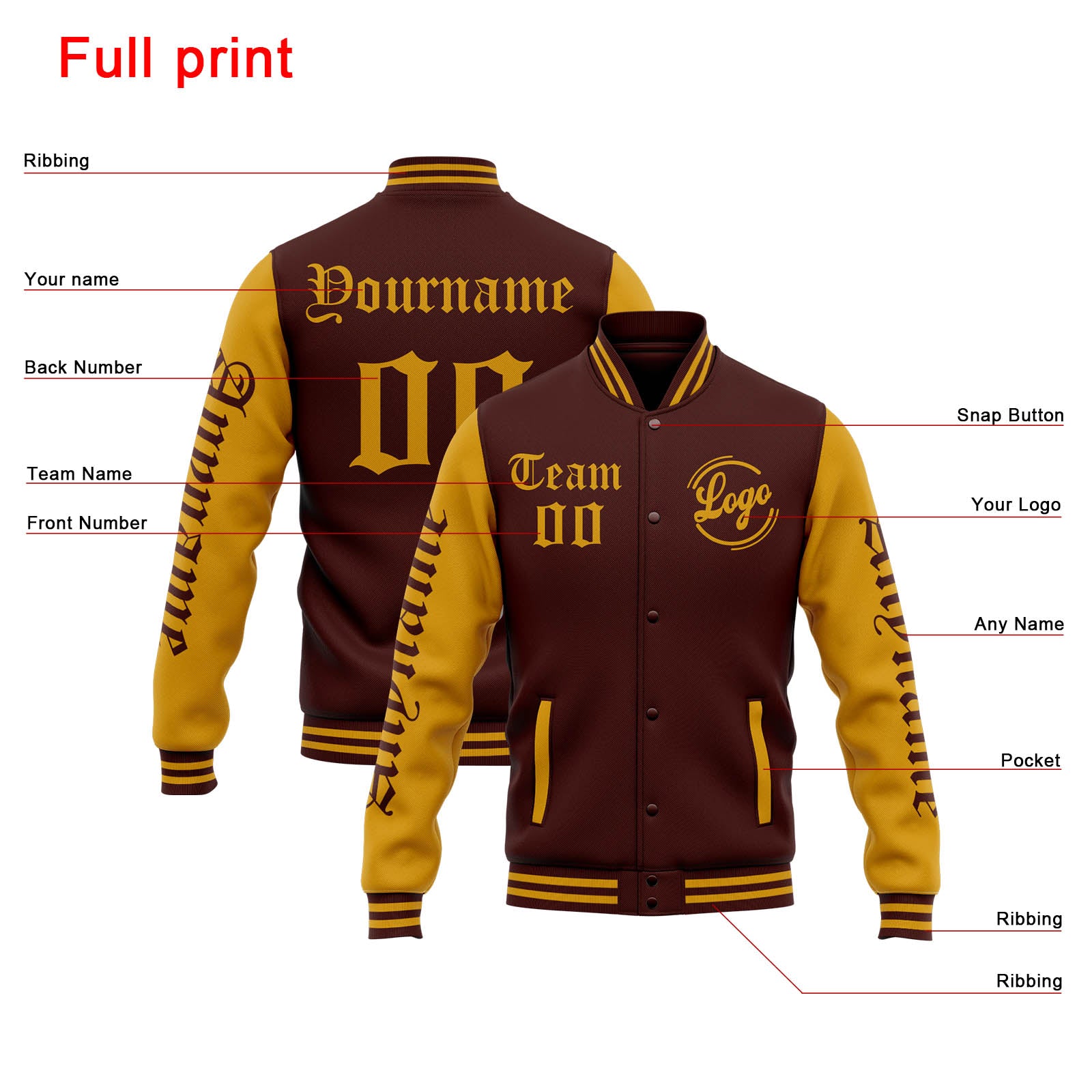 Custom Varsity Jacket Letterman Jacket For Men, Women And Youth Burgundy Gold