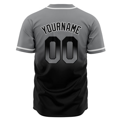 Custom Gradient Print Hip Hop Button Down Baseball Jersey Grey&Black
