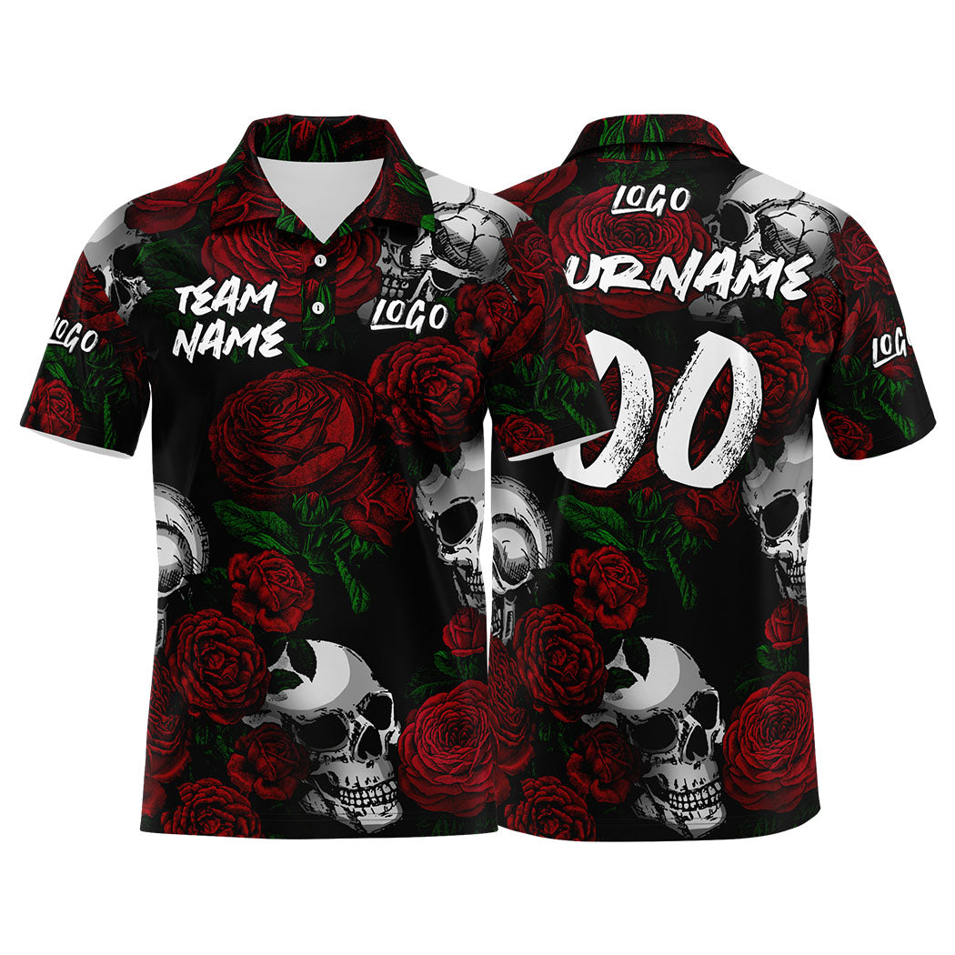 Custom Rose Skull-Purple Football Polo Shirts Add Your Unique Logo/Name/Number