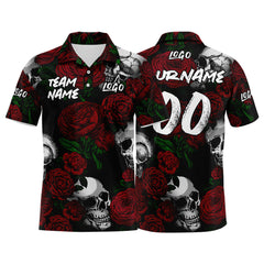 Custom Rose Skull-Purple Football Polo Shirts Add Your Unique Logo/Name/Number