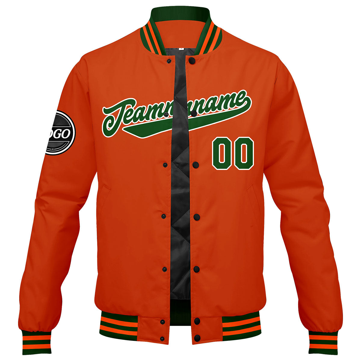 Custom Varsity Jacket Letterman Jacket For Men, Women And Youth Dark Green Orange