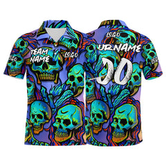 Custom Fantasy Skeleton-Purple&Neon Green Football Polo Shirts Add Your Unique Logo/Name/Number