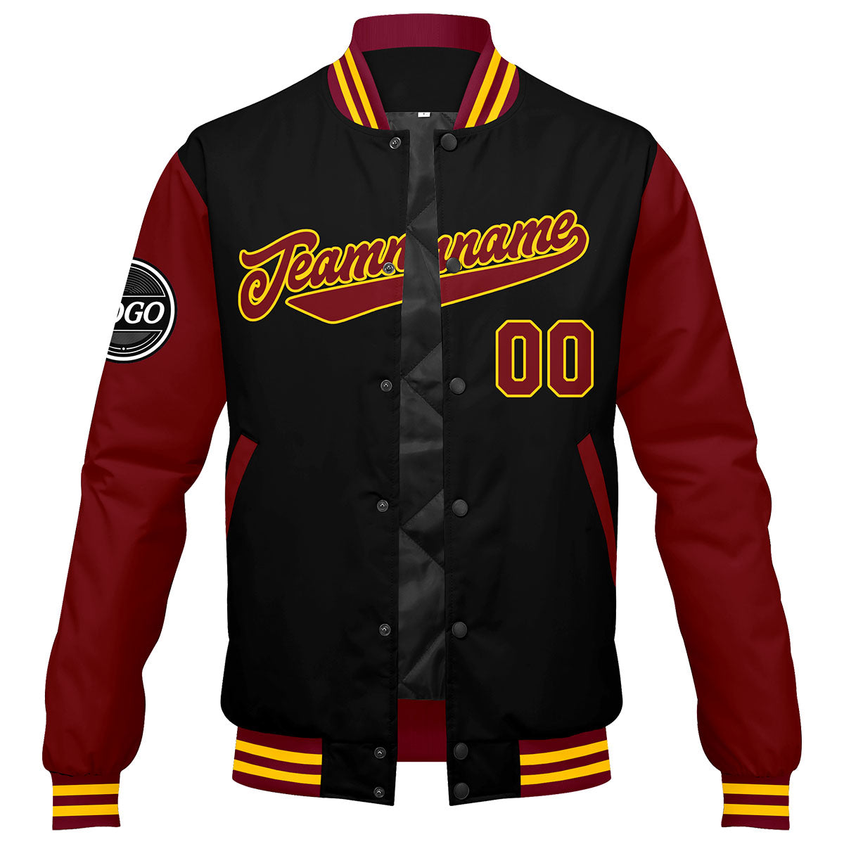 Custom Varsity Jacket Letterman Jacket For Men, Women And Youth Crimson Black Yellow