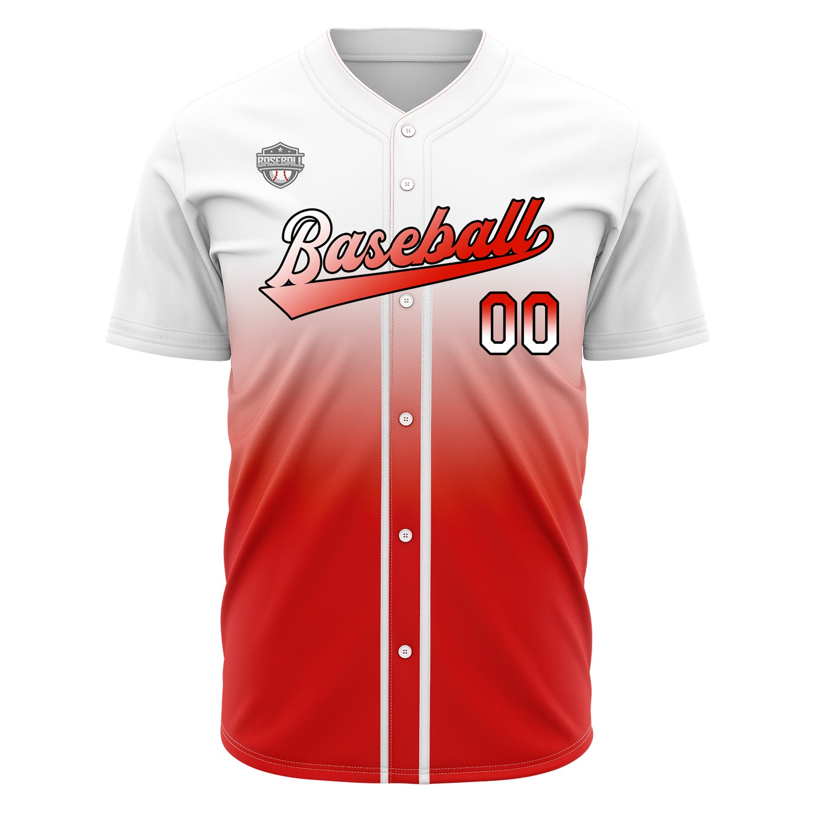 Custom Gradient Print Hip Hop Button Down Baseball Jersey White&Red