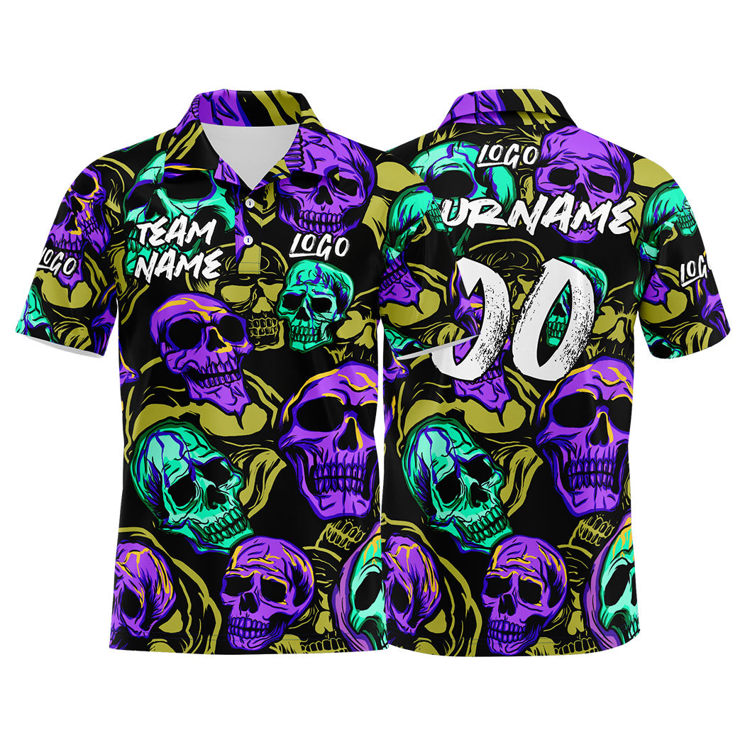 Custom Skull-Yellow&Purple Football Polo Shirts Add Your Unique Logo/Name/Number