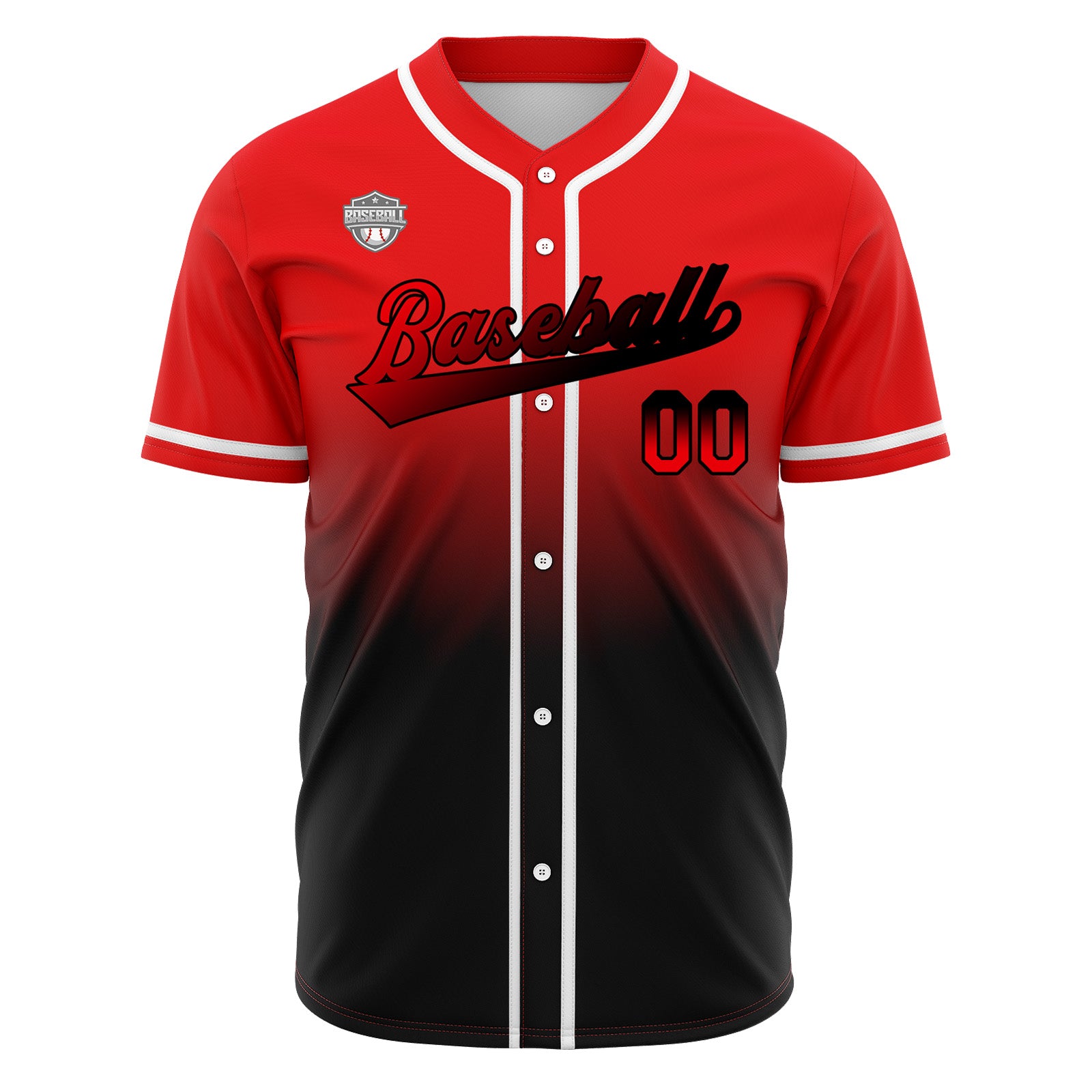 Custom Gradient Print Hip Hop Button Down Baseball Jersey Red&Balck