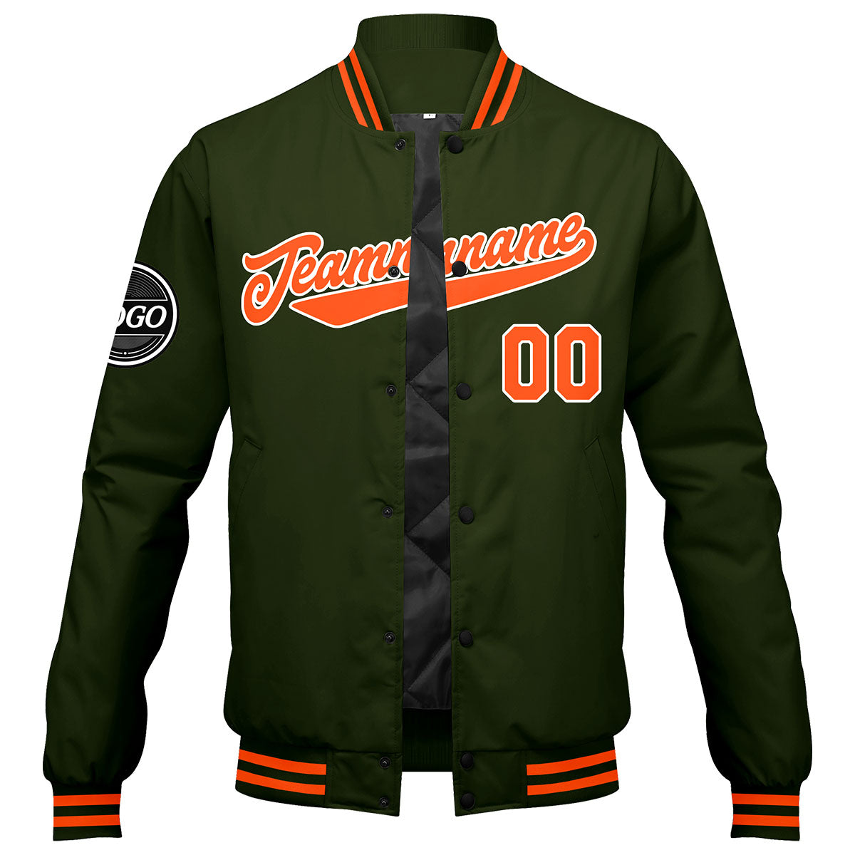 Custom Varsity Jacket Letterman Jacket For Men, Women And Youth Olive green Orange