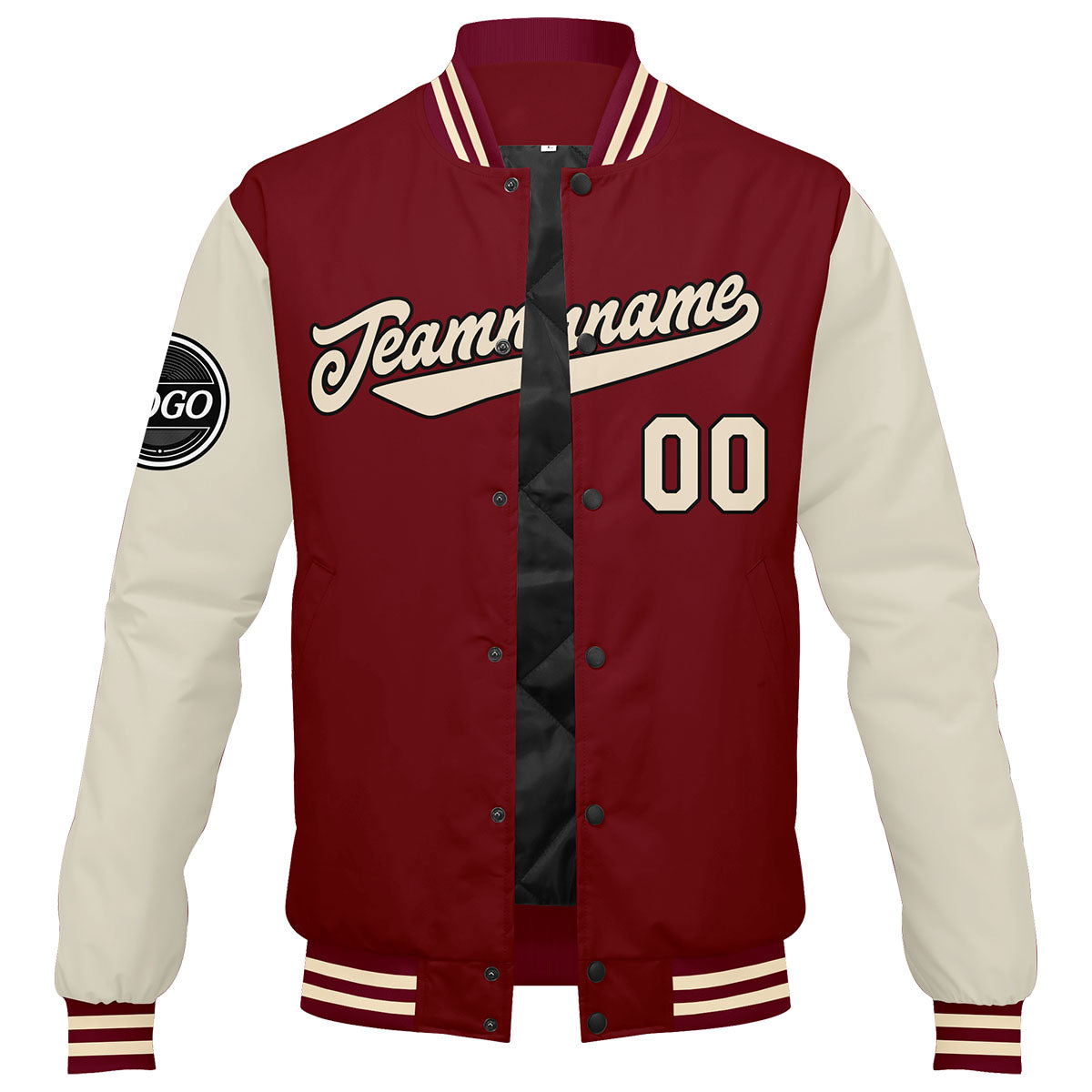 Custom Varsity Jacket Letterman Jacket For Men, Women And Youth Crimson Cream