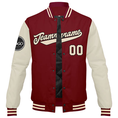 Custom Varsity Jacket Letterman Jacket For Men, Women And Youth Crimson Cream