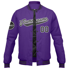 Custom Varsity Jacket Letterman Jacket For Men, Women And Youth Purple Grey