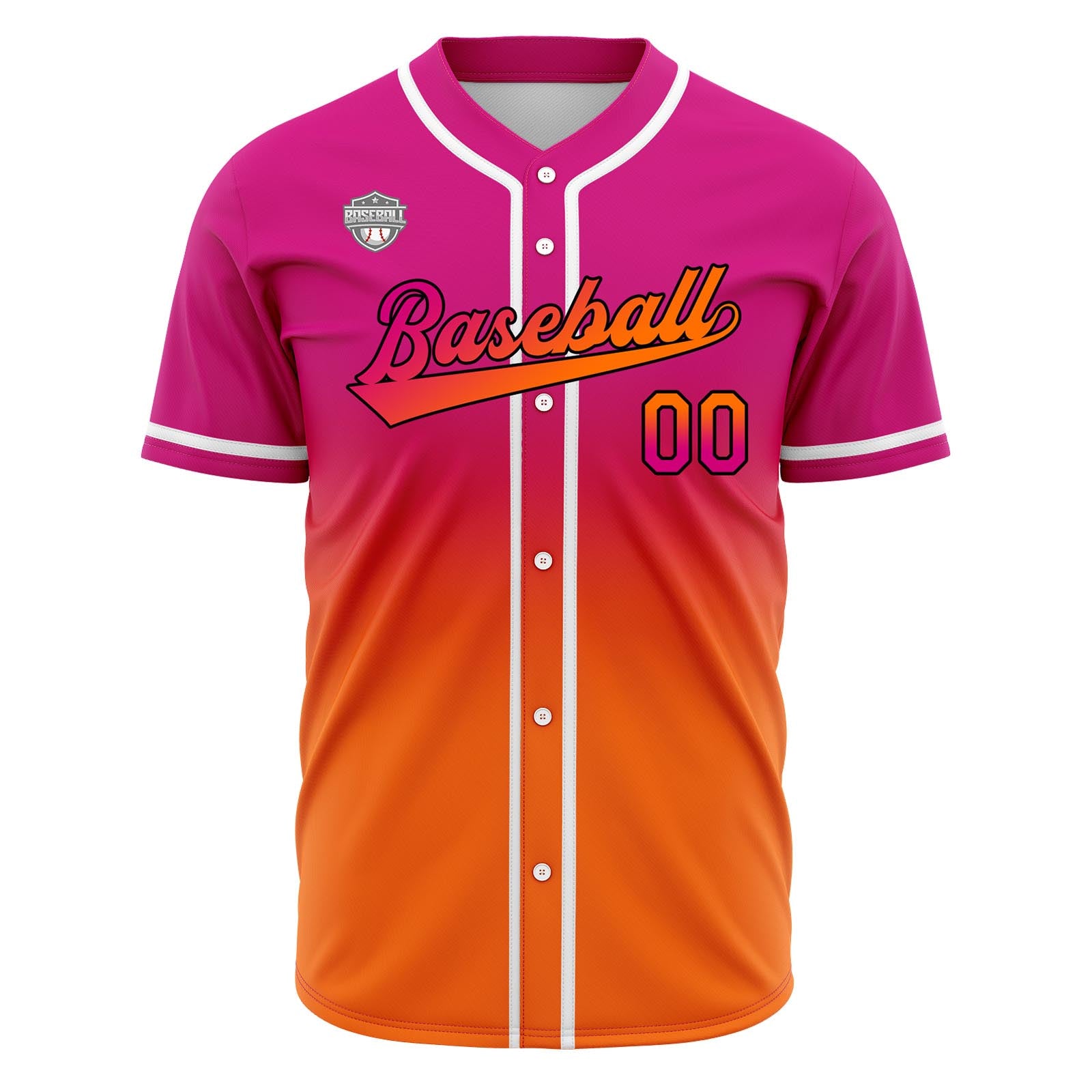 Custom Gradient Print Hip Hop Button Down Baseball Jersey Rose&Orange