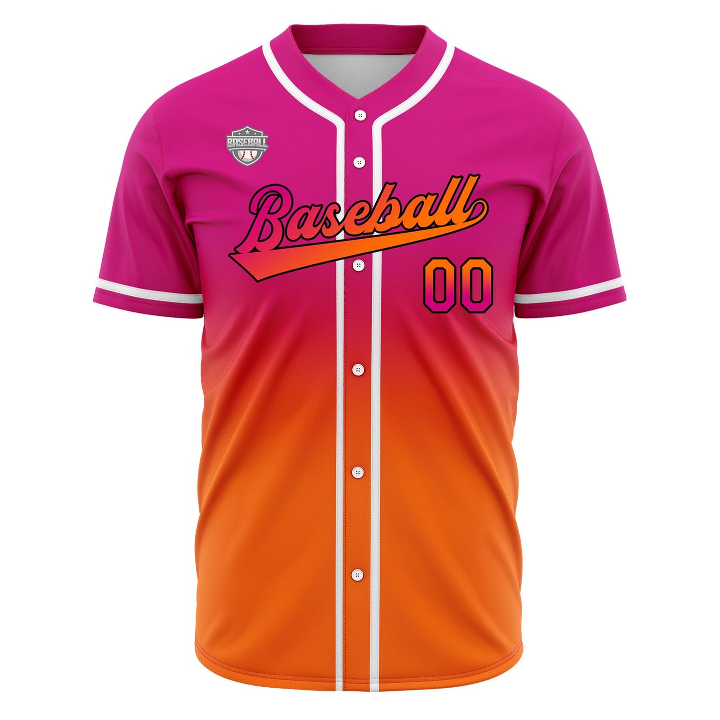 Custom Gradient Print Hip Hop Button Down Baseball Jersey Rose&Orange