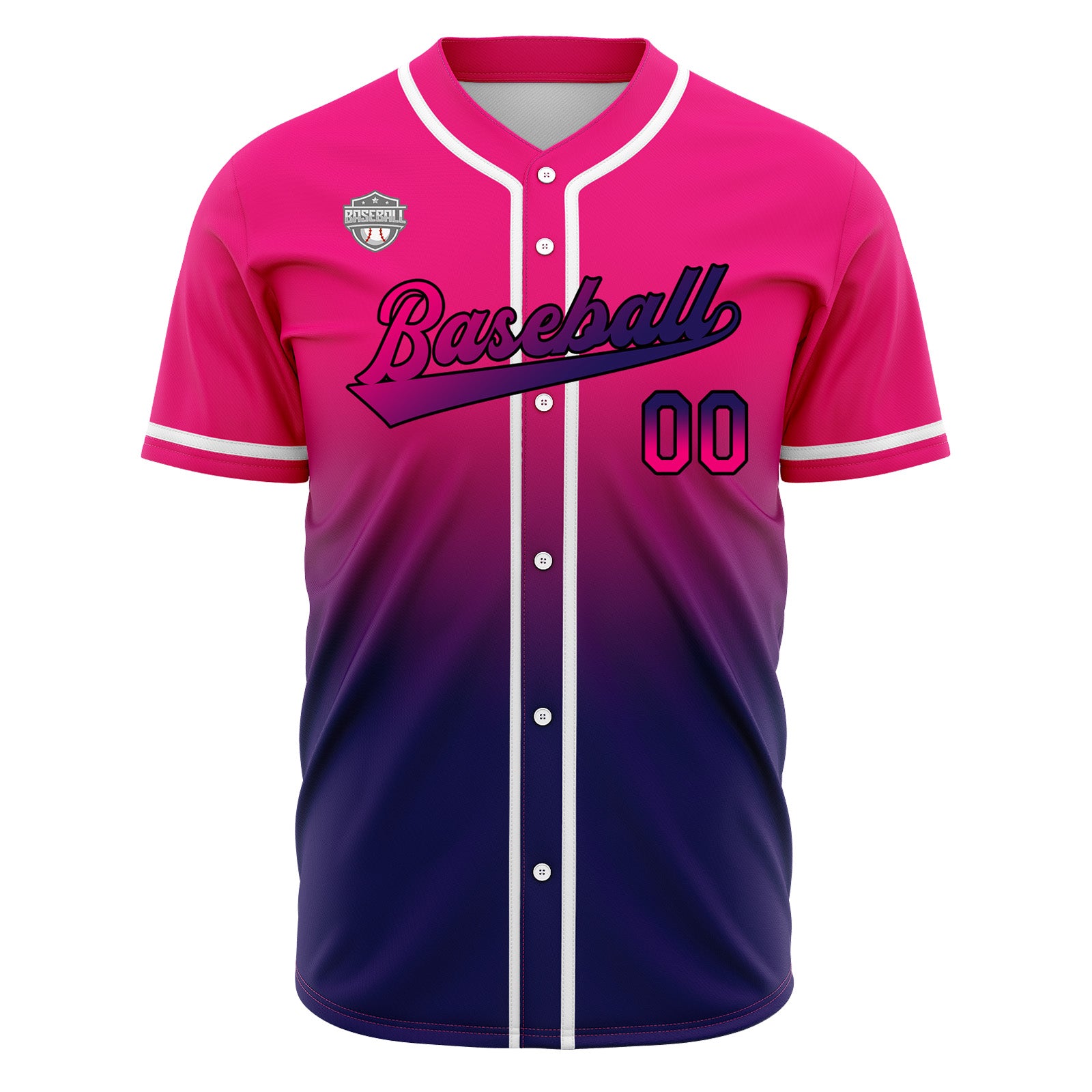 Custom Gradient Print Hip Hop Button Down Baseball Jersey Rose&Dark Purple