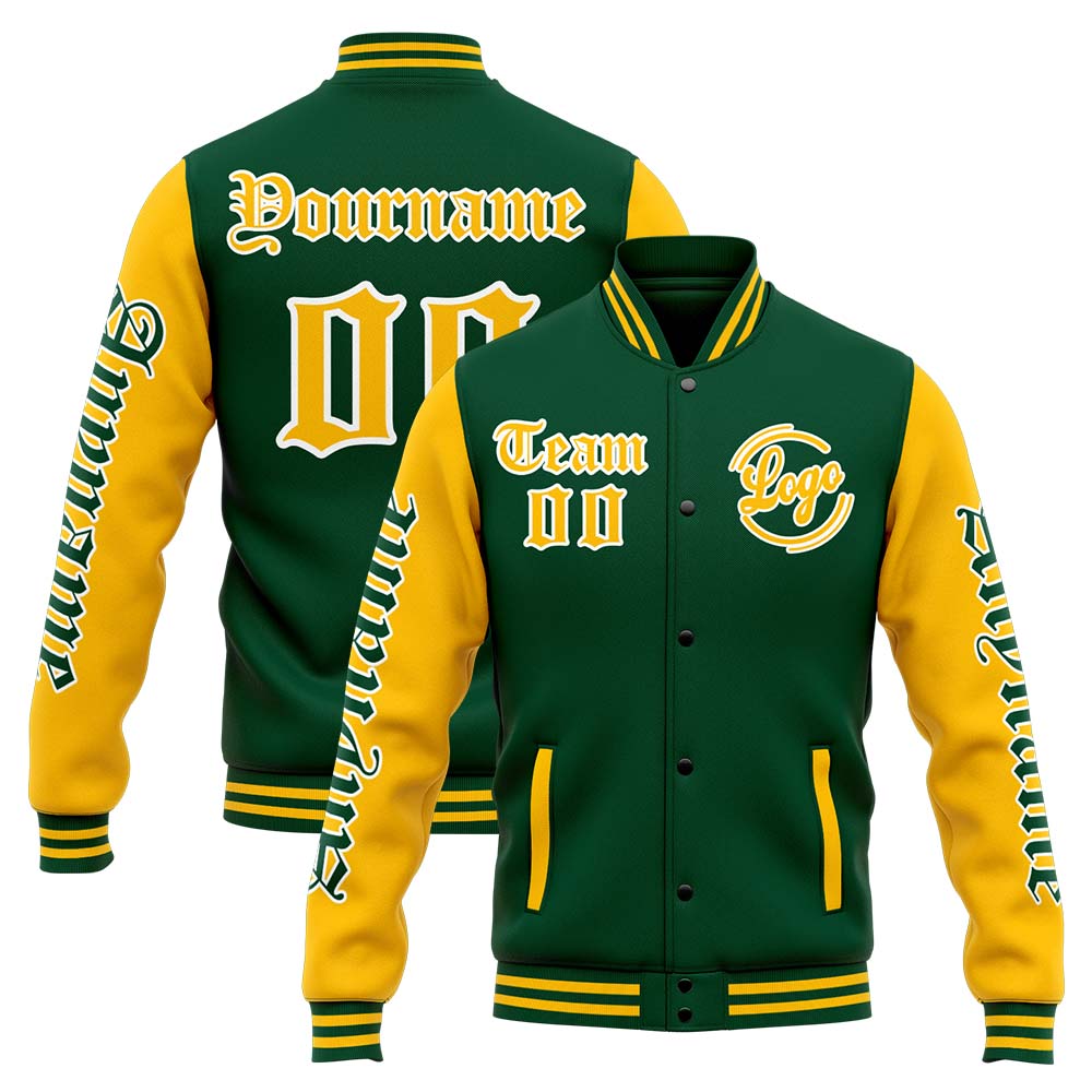 Custom Varsity Jacket Letterman Jacket For Men, Women And Youth Green Yellow