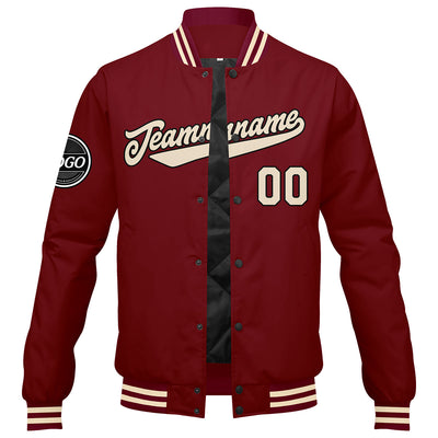 Custom Varsity Jacket Letterman Jacket For Men, Women And Youth Crimson Crimson Cream