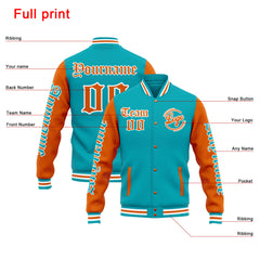 Custom Varsity Jacket Letterman Jacket For Men, Women And Youth Teal Orange