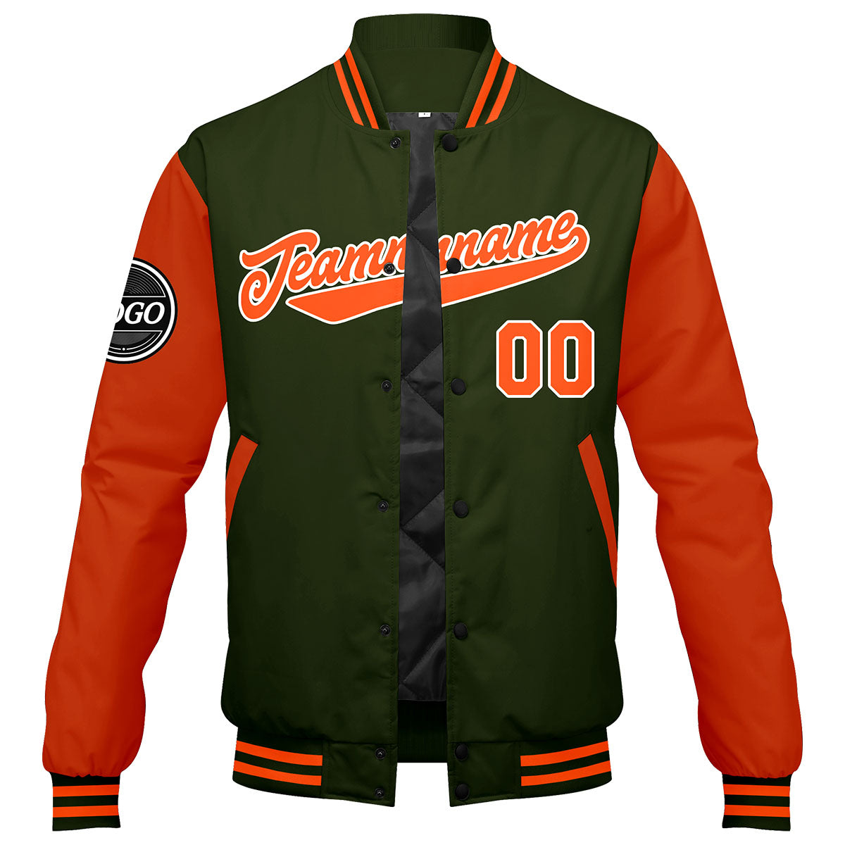 Custom Varsity Jacket Letterman Jacket For Men, Women And Youth Olive green Orange