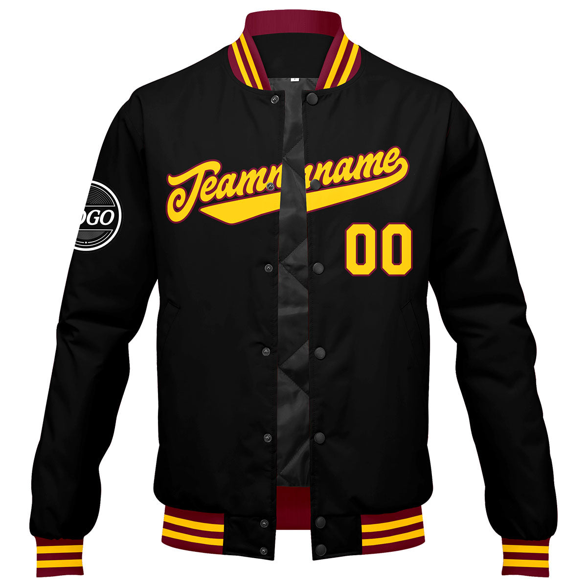 Custom Varsity Jacket Letterman Jacket For Men, Women And Youth Crimson Black Yellow